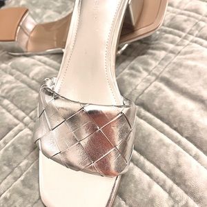 Marc Fisher Silver Metallic Slides, Size 7